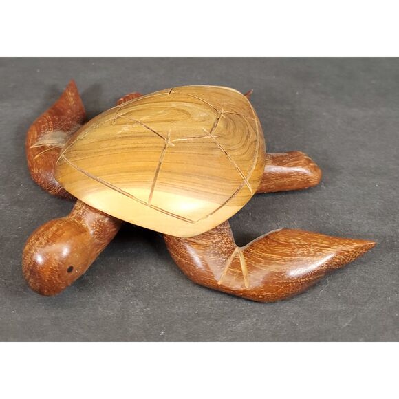 Hand-Carved Wooden Turtle Figurine 3.5″×3.5″ Rustic Wood Decor - Picture 2 of 5